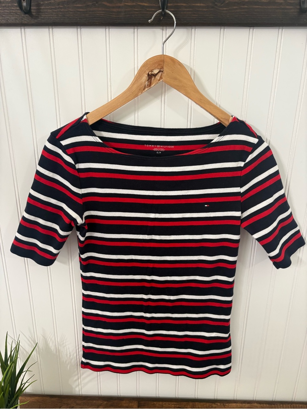 Tommy Hilfiger Navy, Red & White Striped Short Sleeve Tee 3/4 Sleeve